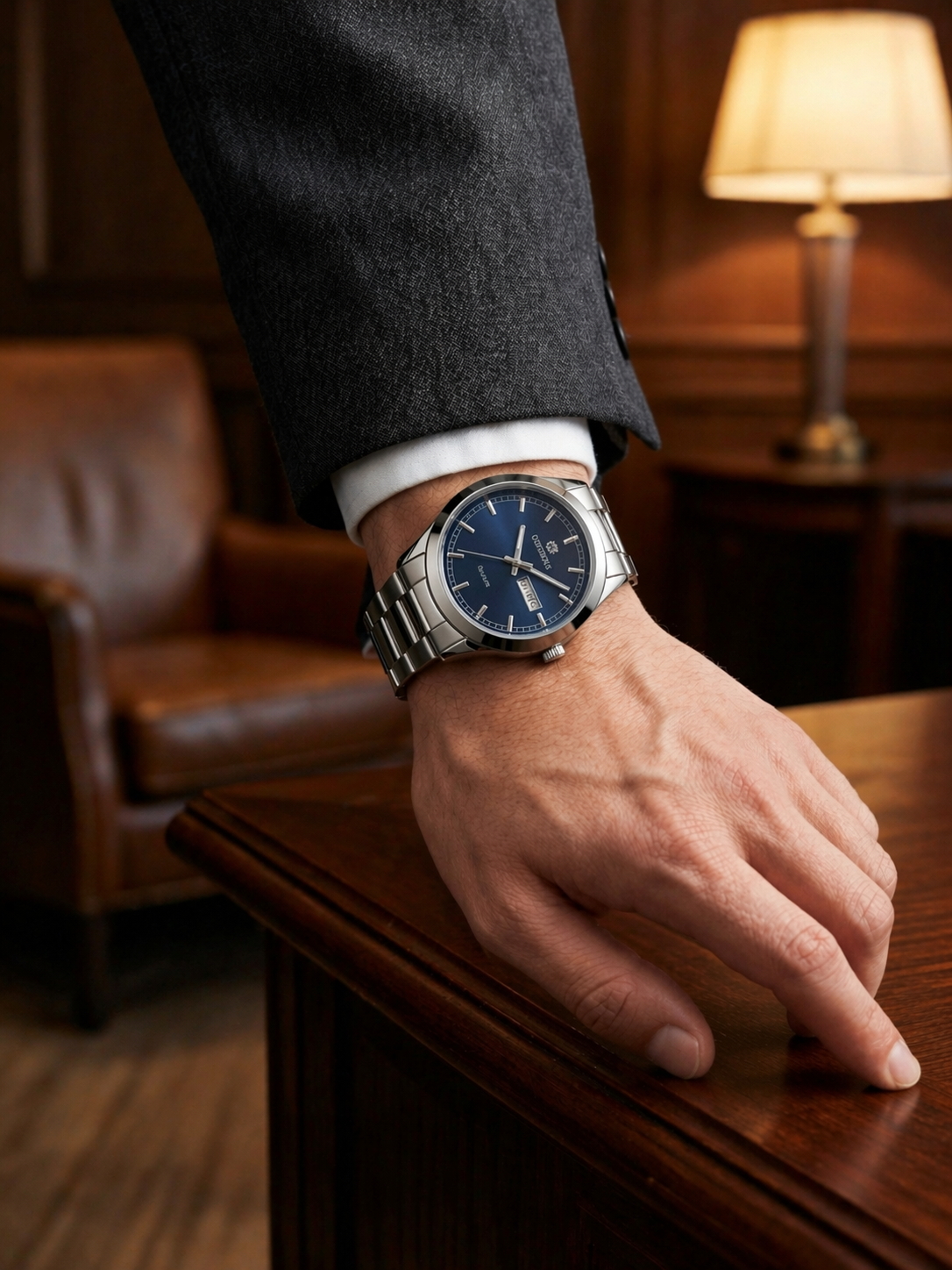 FALEDA Automatic Men's Watch – Blue Dial with Premium Silver Stainless Steel Bracelet