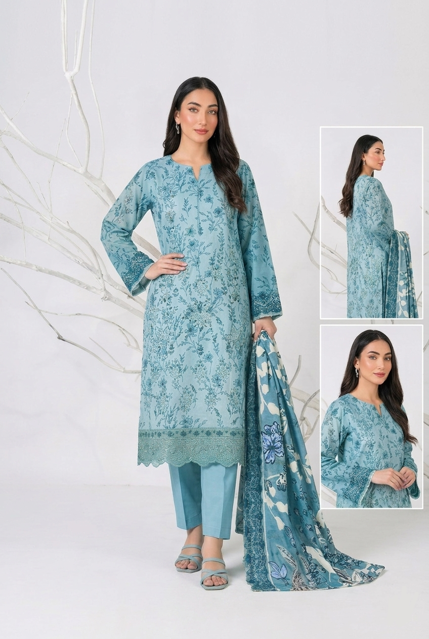 Nasha Fabrics Women Lawn Embroidered & Printed Suit - Sky Blue