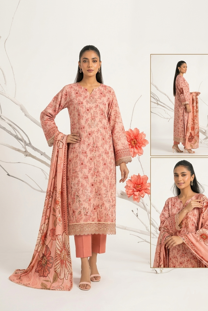 Nasha Fabrics Women Lawn Embroidered & Printed Suit - Pink
