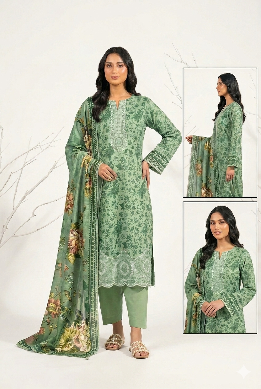 Nasha Fabrics Women Lawn Embroidered & Printed Suit - Pistachio Green
