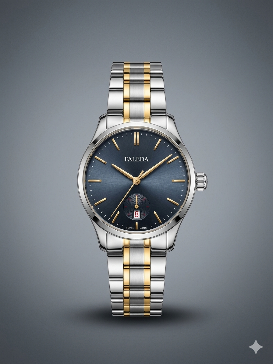 FALEDA Two-Tone Automatic Men's Watch - Blue Dial Gold/Silver
