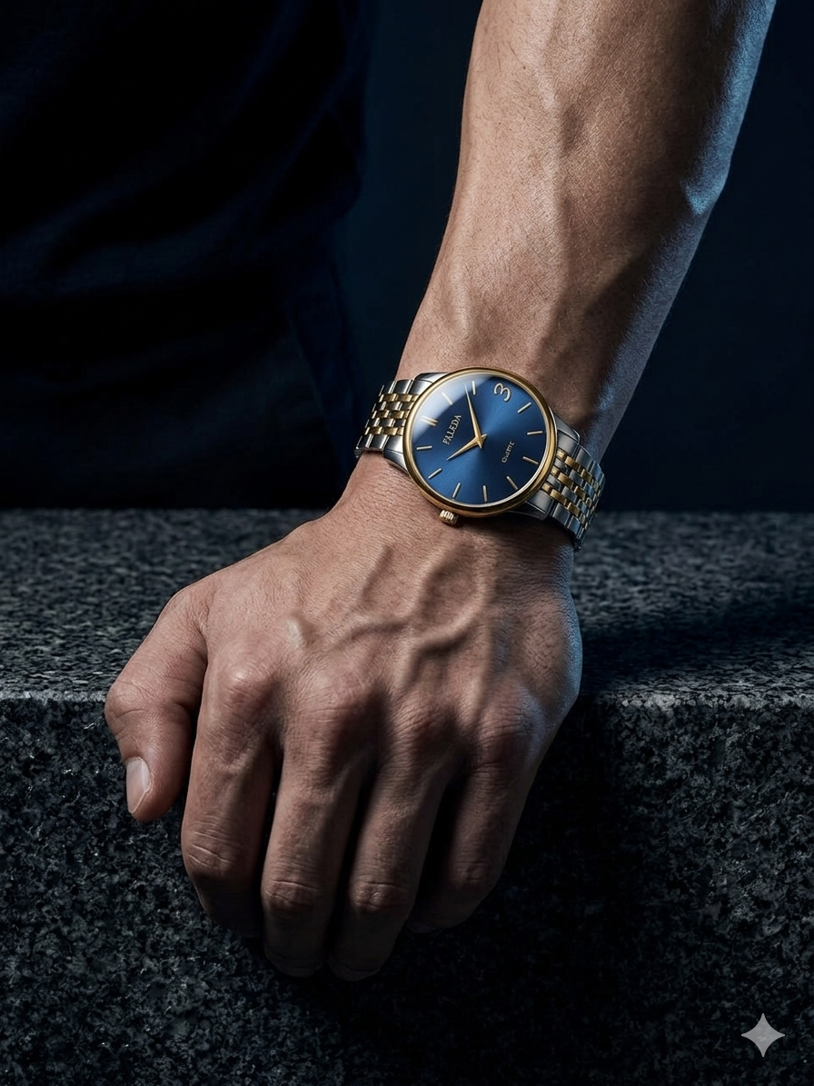 FALEDA Quartz Men's Watch - Blue Dial Silver Case