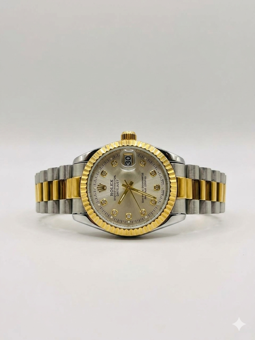 FALEDA Oyster Style Automatic Watch – Champagne Dial with Day & Date