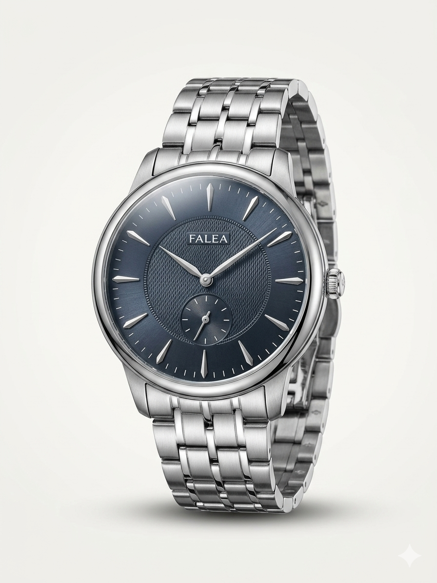 FALEDA Silver Quartz Men's Watch – Blue Dial with Silver Stainless Steel Case