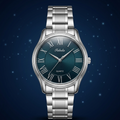 FALEDA Silver Quartz Men's Watch – Green Dial with Silver Stainless Steel Case